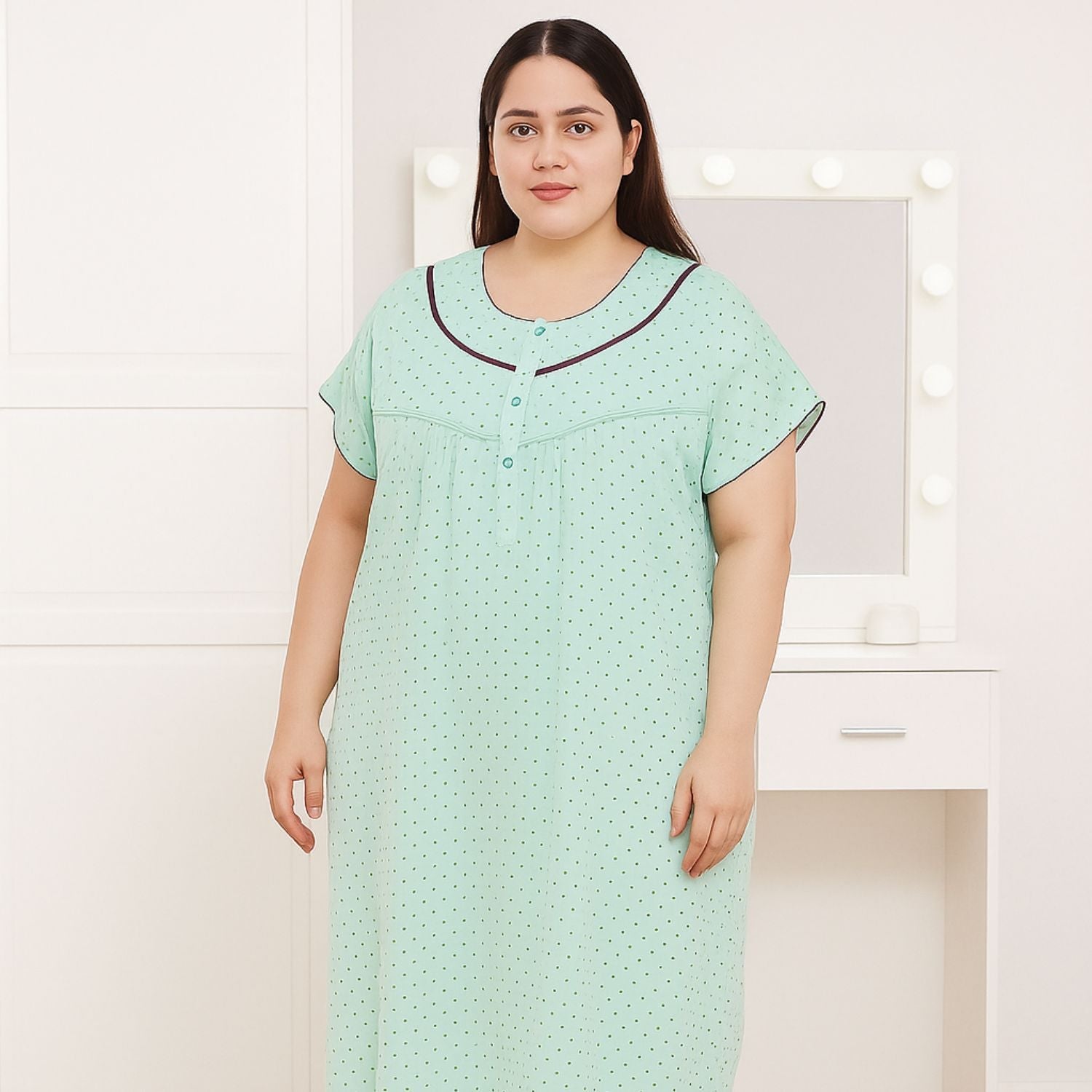 Spenca Cotton Printed Front Plates Nighty Gown 2XL Size