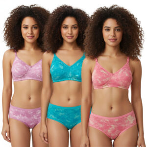 Spenca Tactel "B" Cup Printed Lingerie Set Pack Of 3 Assorted Colors